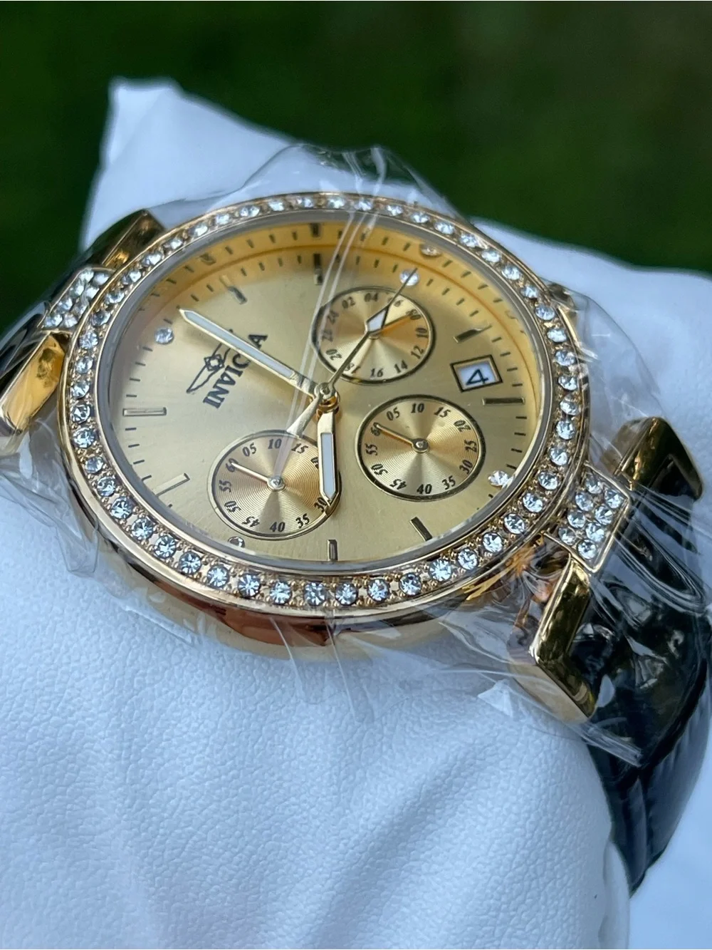 Invicta Celestial Gold Crystal Chronograph Women's Watch with Black Strap 38mm